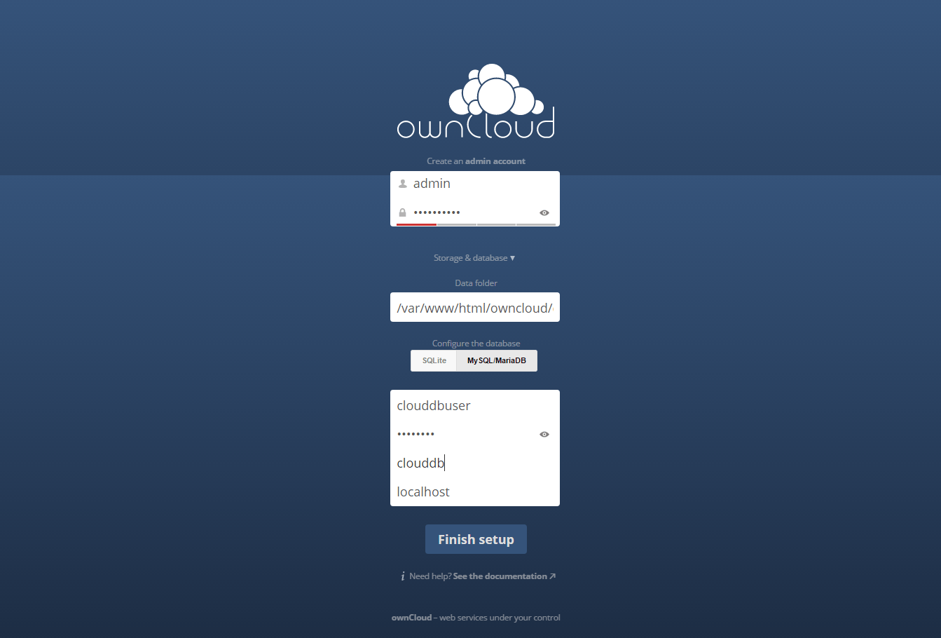 owncloud 8 installed successfully