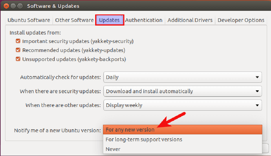click on updates then select new version