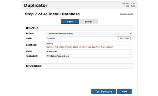 Move WordPress to a New Host duplicator