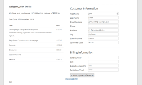 Clients will be able to view the invoice on your site