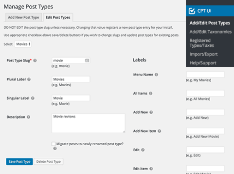 Edit Post Types to create a new custom