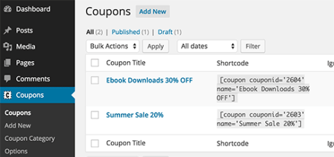 Coupon shortcodes to use in your WordPress posts and pages