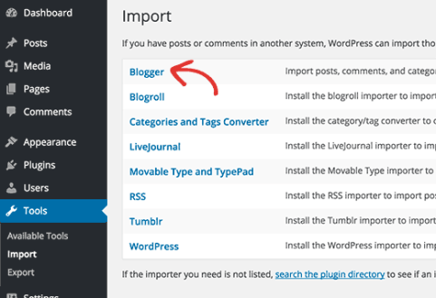 Blogger import tool in WordPress