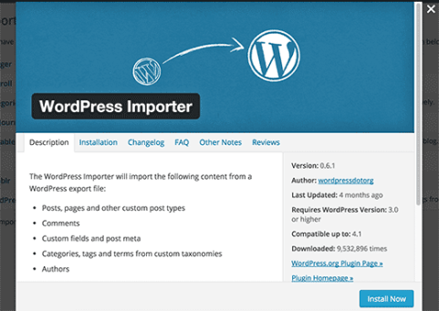 l WordPress importer plugin