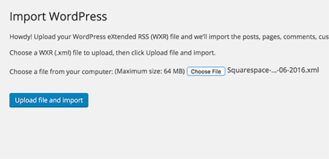 Upload Squarespace export file