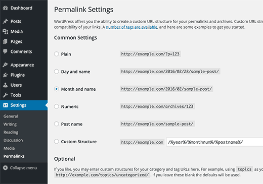 permalins settings in wordpress