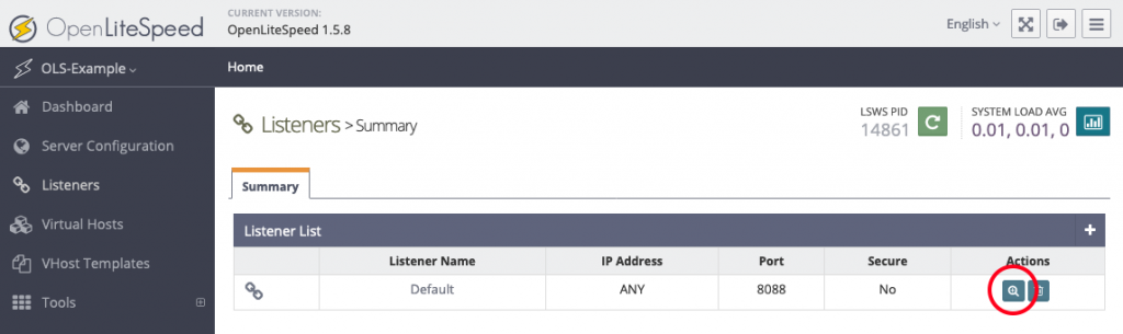 litesped listeners summary port config